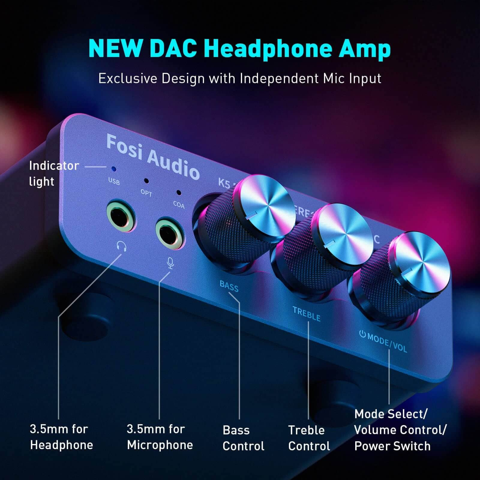 Fosi Audio K5 Pro Gaming DAC and Headphone Amplifier for PC/PS5/Switch