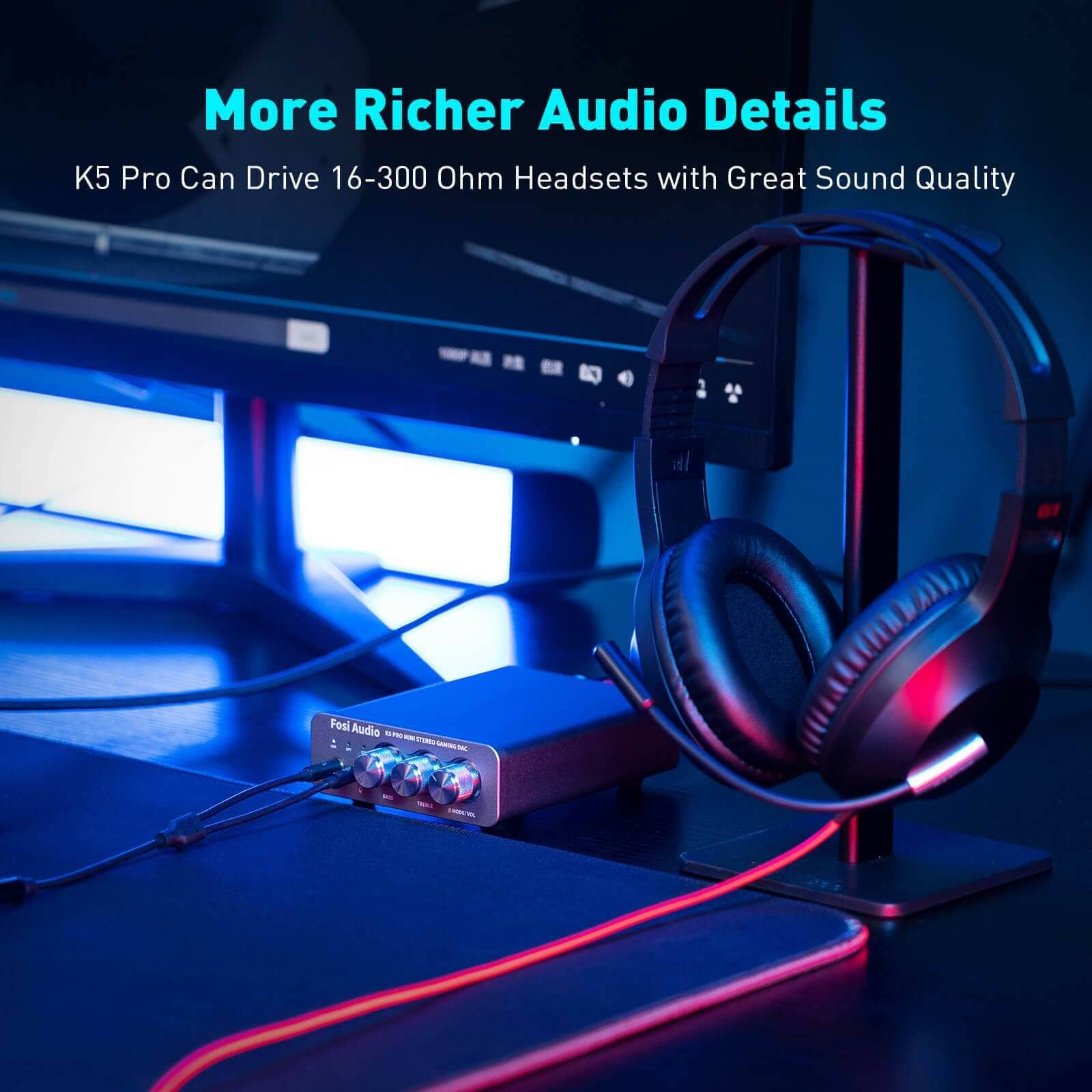 Fosi Audio K5 Pro Gaming DAC and Headphone Amplifier for PC/PS5/Switch