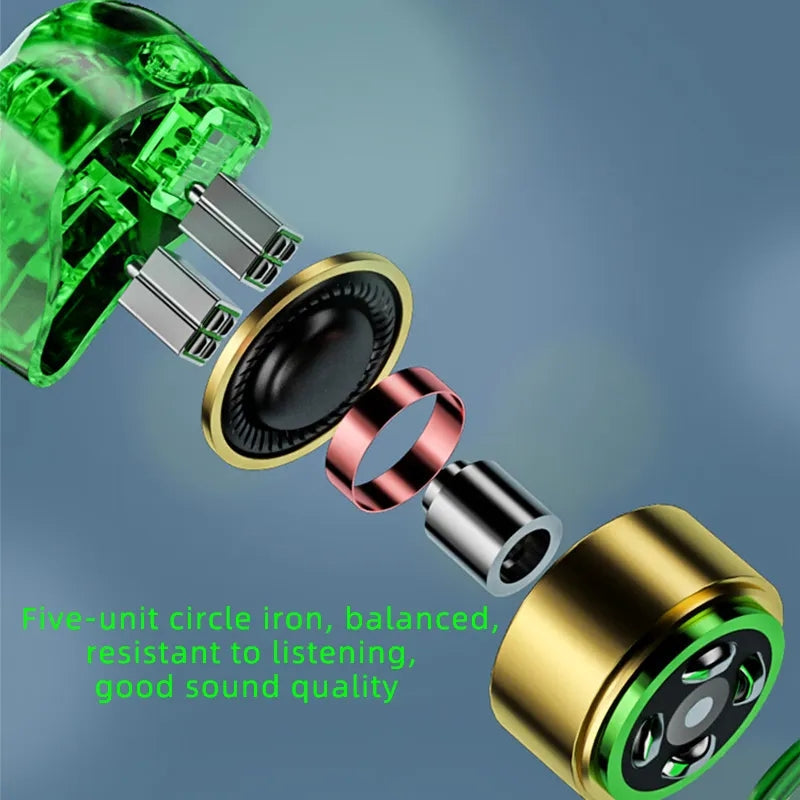 EPZ K5 - 5 Drivers (1DD+4BA) Hybrid In-ear Monitor IEM Earphone 8mm LCP+PU DD 4 Balanced Armatures Detachable Cable