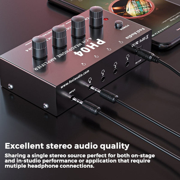 Fosi Audio PH04 - 4 Channel Stereo Headphone Amplifier Splitter