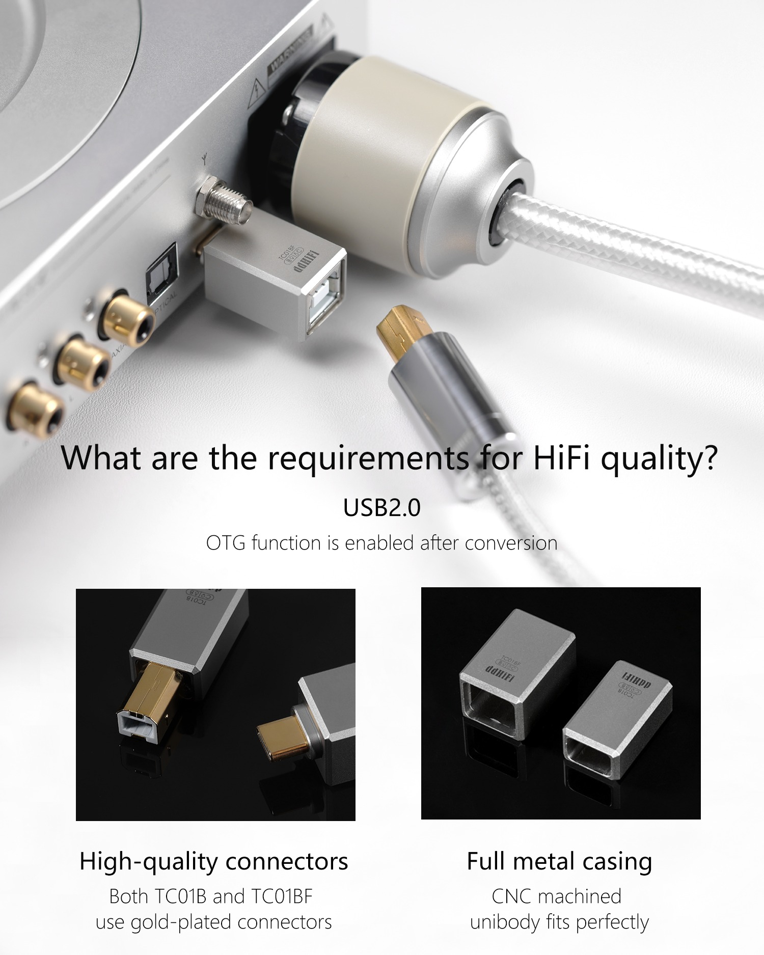 DD Hifi TC01B USB-C Female to USB-B Male | TC01BF USB-B Female to USB-C Male |