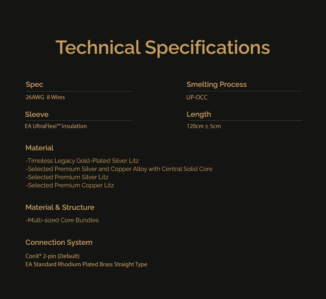 Effect Audio DIONYSUS | Flagship Gold-Plated Silver UP-OCC IEM Cable with ConX System