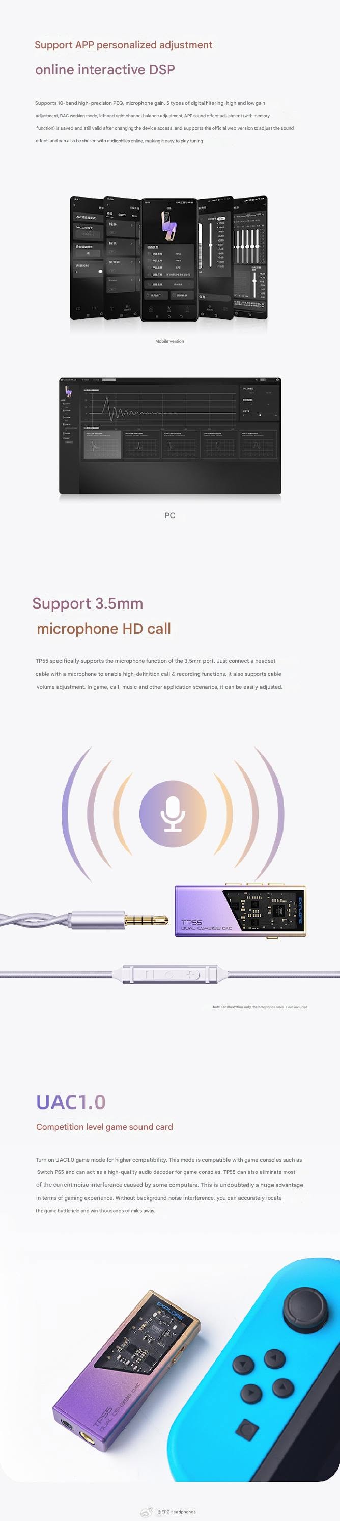 EPZ TP55 Dual-DAC Hi-Fi USB DAC/amp portable Headphone Amplifier dongle