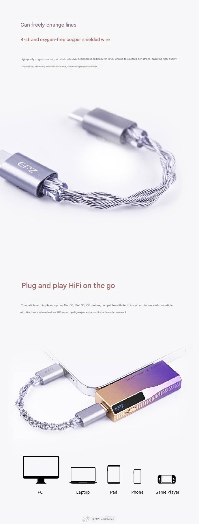 EPZ TP55 Dual-DAC Hi-Fi USB DAC/amp portable Headphone Amplifier dongle