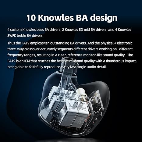FiiO FA19 10 Balanced Armature in Ear Monitors | Audiophile Earphones with Detachable Pure Silver MMCX Headphone Cable