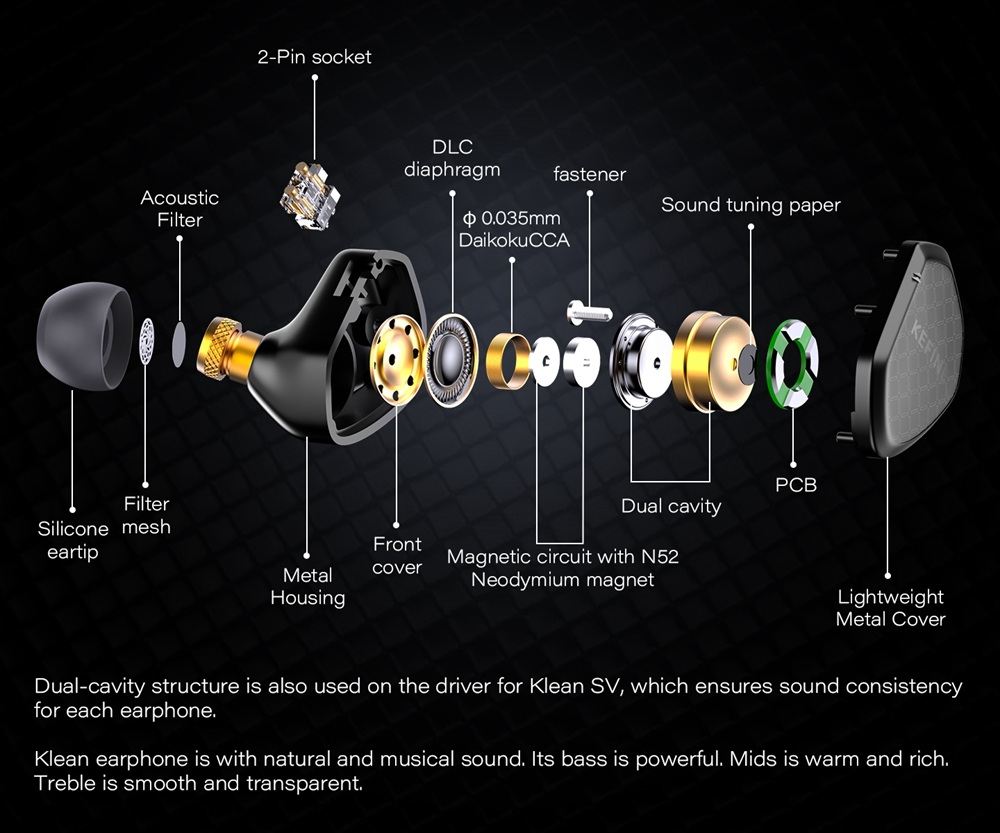 KEFINE Klean SV 10mm DLC Dynamic Driver In-Ear Earphone with Interchangeable Nozzle