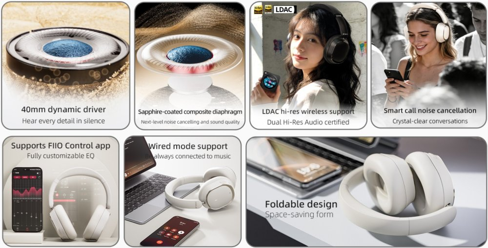 FiiO EH13 Bluetooth Noise Cancelling Over-Ear Headphones with LDAC & EQ Customization