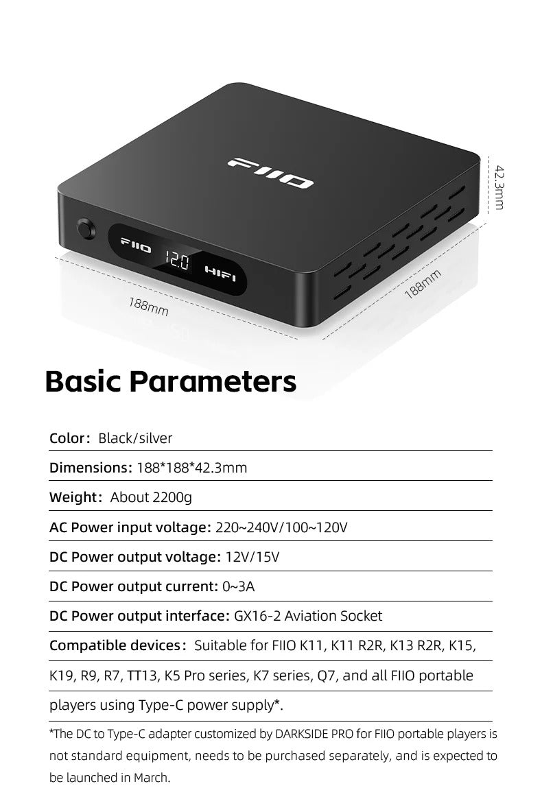 FiiO DARKSIDE PRO Low-Noise Regulated Linear Power Supply | 75W Power & Dual High Current MOSFET