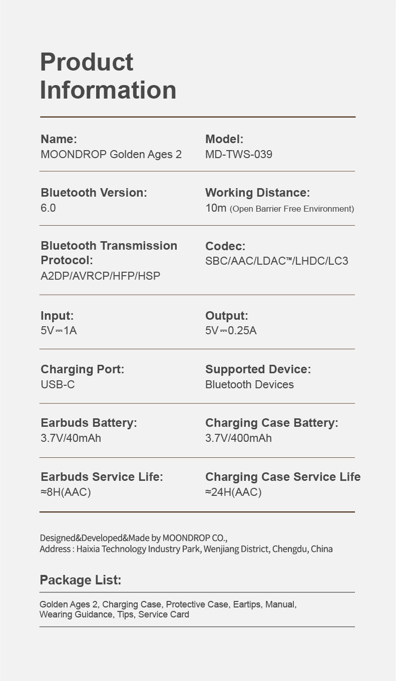 Moondrop GOLDEN AGES 2 - Bluetooth True Wireless TWS with 13mm Planar Magnetic Driver