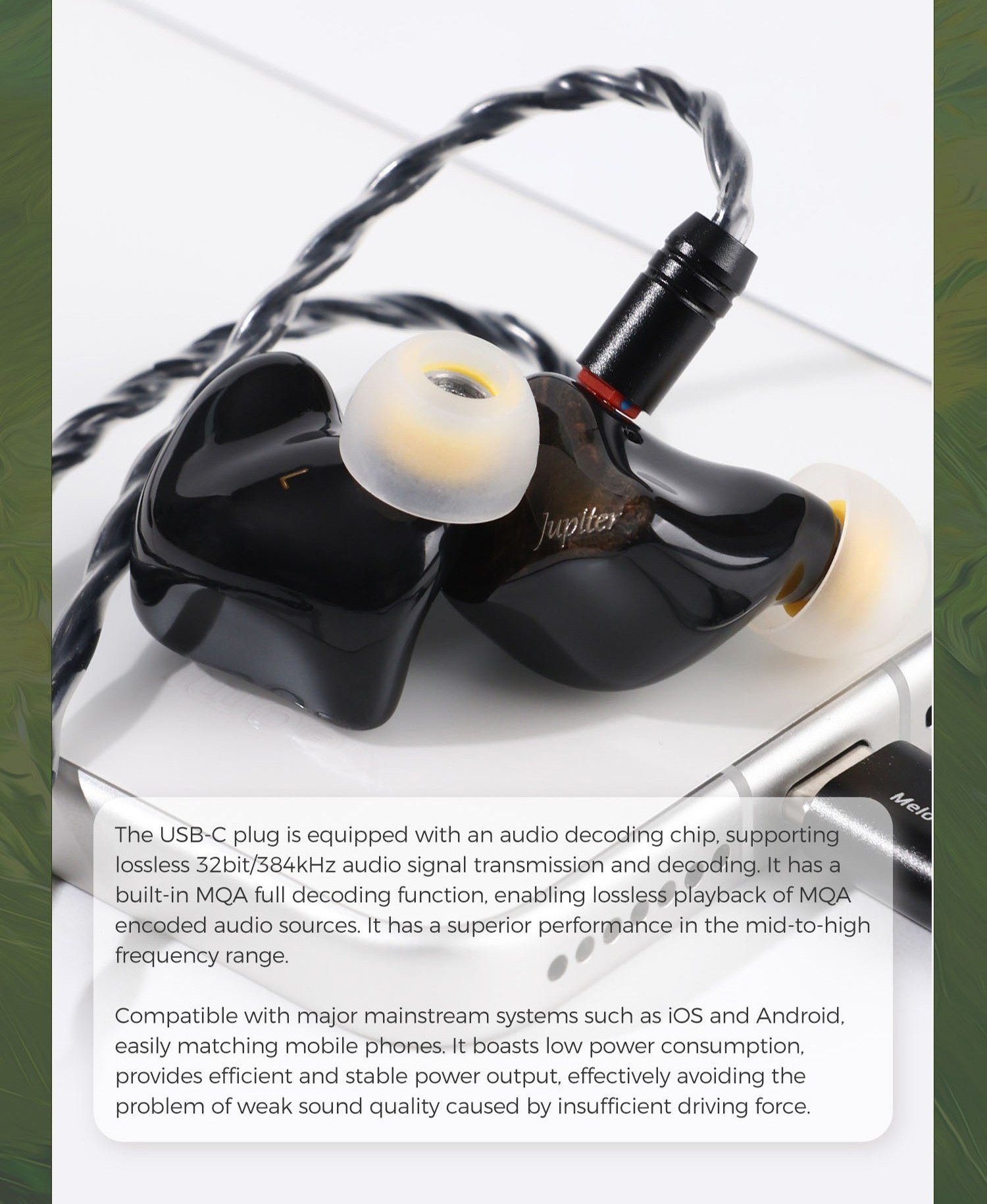 Melody Wings Jupiter | Titanium-plated 1DD In-Ear Monitors | Mobile Gaming IEM, Ergo Earphones USB C With Mic & Volume