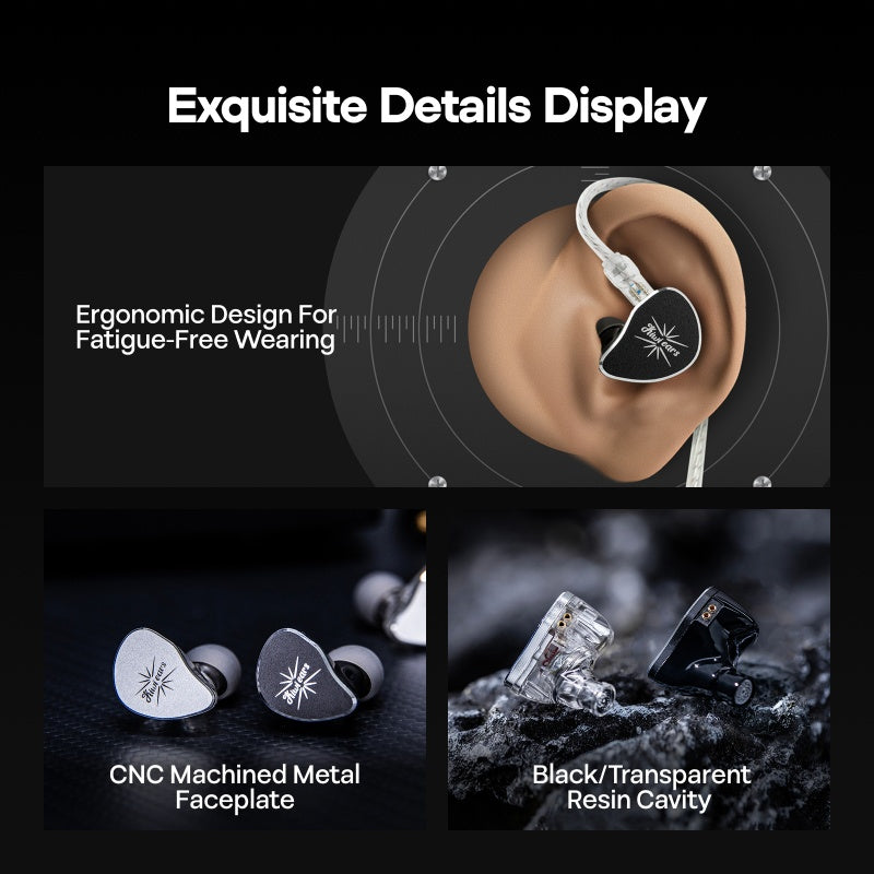 Kiwi Ears Belle 10mm DLC Dynamic Driver in-Ear Monitor (IEM), CNC Machined Chassis, Dual Silver-Plated Cables