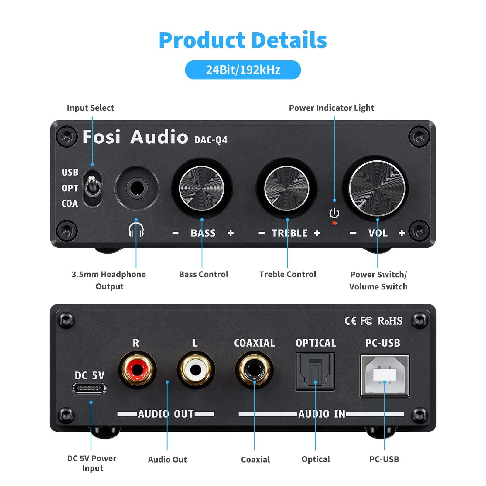 Fosi Audio Q4 Mini Desktop Gaming DAC and Headphone Amplifier