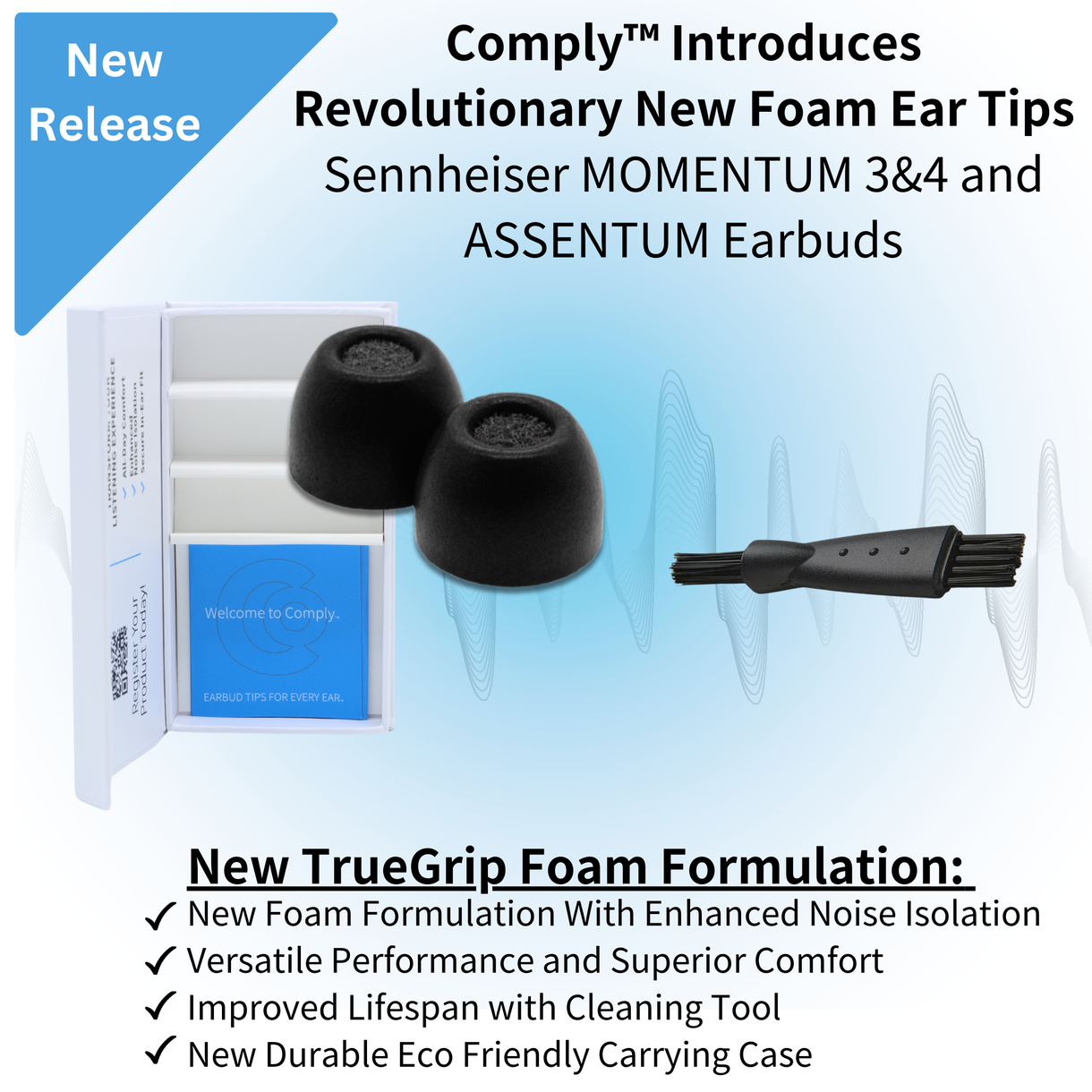 Comply Foam Sennheiser TWS Memory Foam Eartips (M SIZE ONLY) for Momentum 4/3/ Sport, Accentum