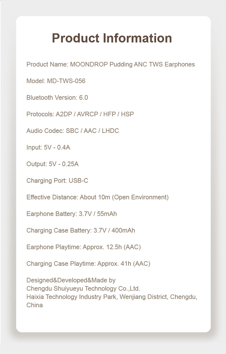 Moondrop Pudding - Wireless Noise Cancelling Earphones with 10 Band PEQ, Clear Calls, Low Latency Mode,