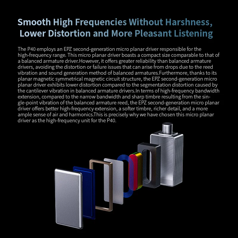 (For Vocal Lovers) EPZ P40 Tribrid IEMs | 2DD + Planar + PZT In-Ear Monitors Natural Mids Sparkling Highs