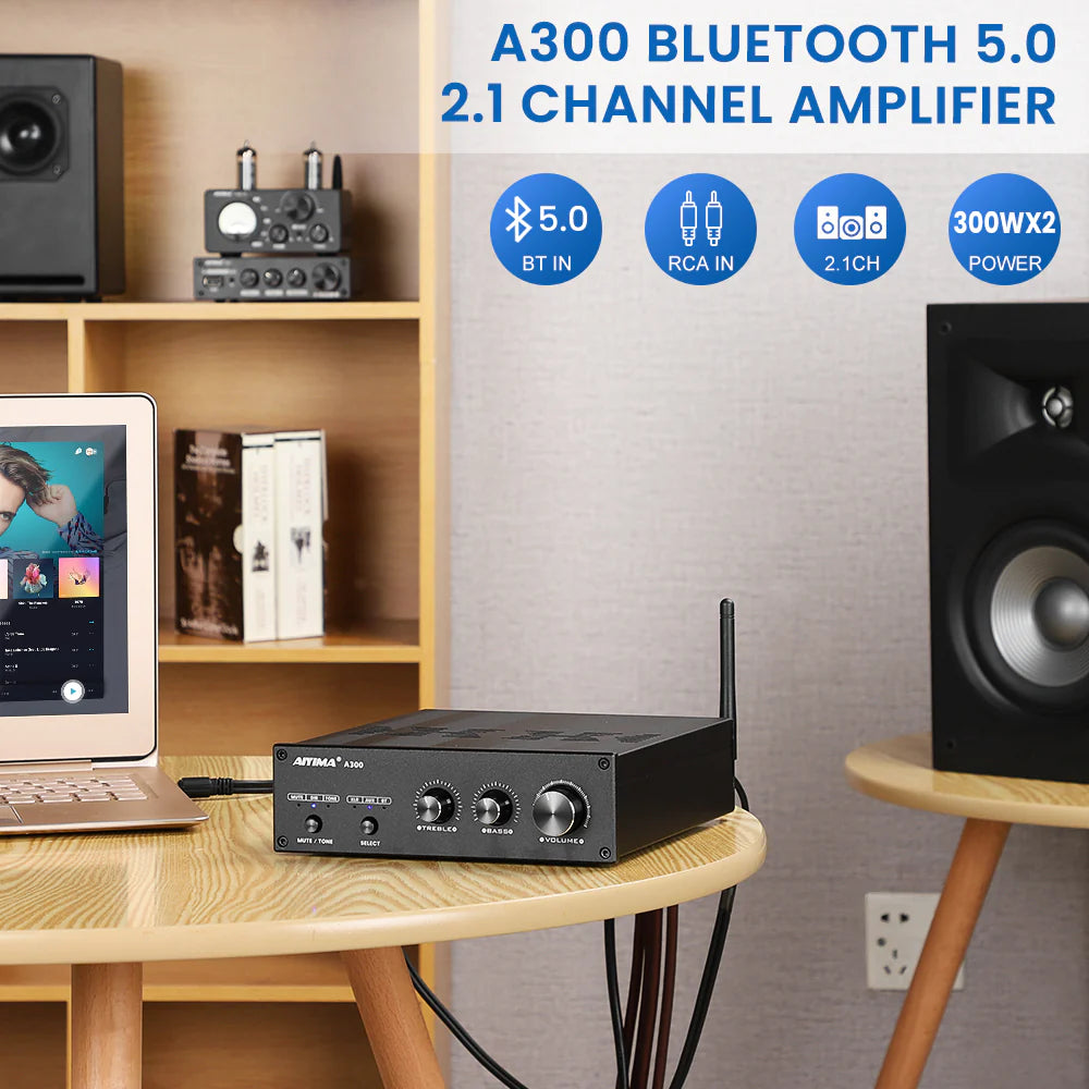 Aiyima A300 Wireless/Wired Power Amplifier (4-8Ω) for Passive Speakers (include Power Adapter)