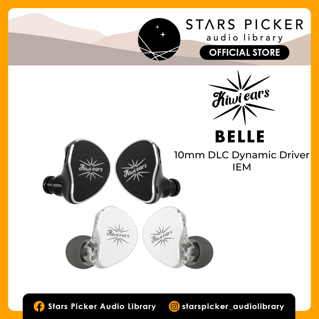 Kiwi Ears Belle 10mm DLC Dynamic Driver in-Ear Monitor (IEM), CNC Machined Chassis, Dual Silver-Plated Cables