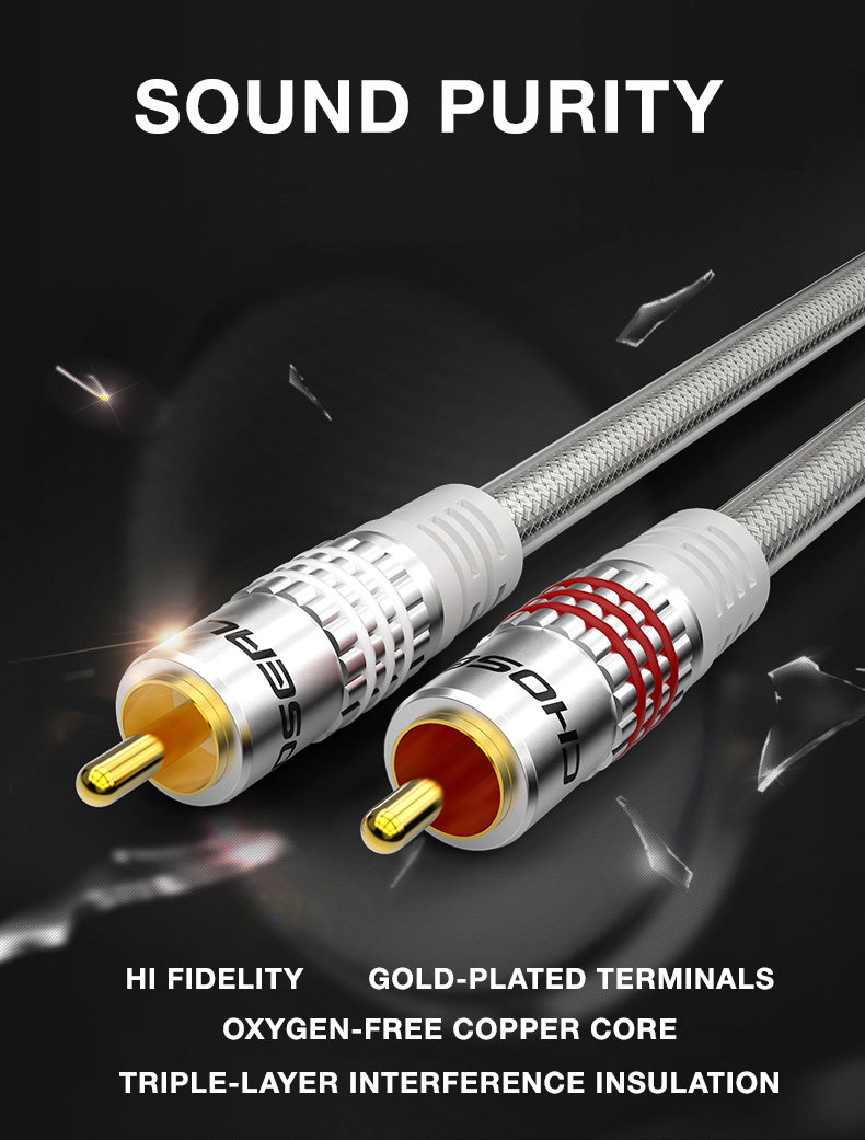 Choseal QS6772 Oxygen Free Copper RCA Cable with Gold Plated Jack For DVD Player TV Speaker Amplifiers