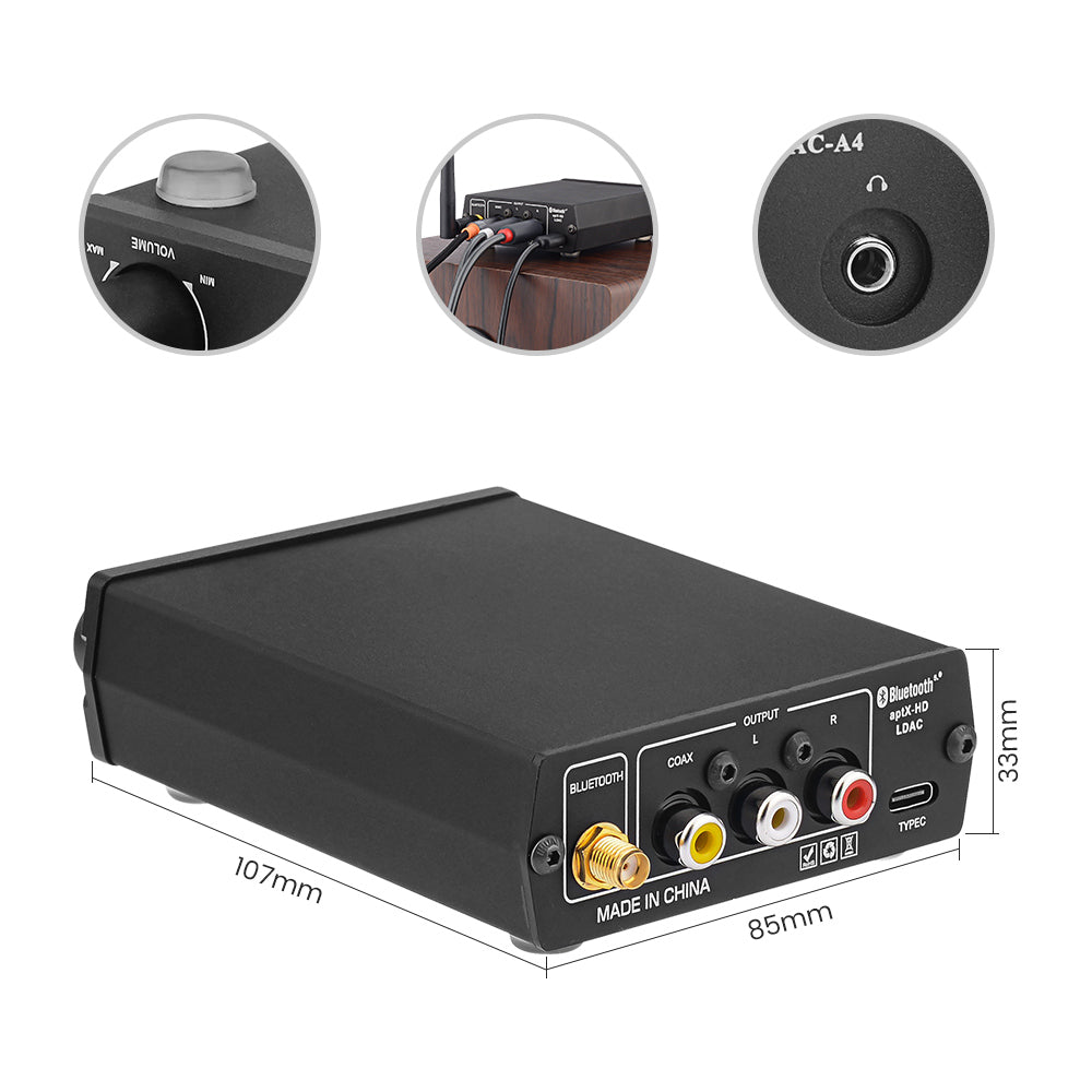 Aiyima DAC-A4 ES9038Q2M Headphone DAC AMP with Bluetooth In
