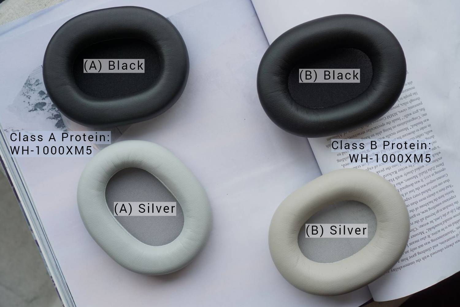 (Class A / B Protein) Sony WH-1000XM5 with Bracket & Foam Filter - Protein Leather Aftermarket Replacement Earpads
