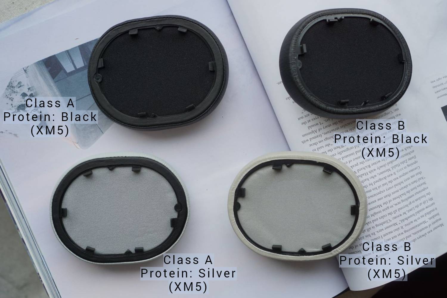 (Class A / B Protein) Sony WH-1000XM5 with Bracket & Foam Filter - Protein Leather Aftermarket Replacement Earpads
