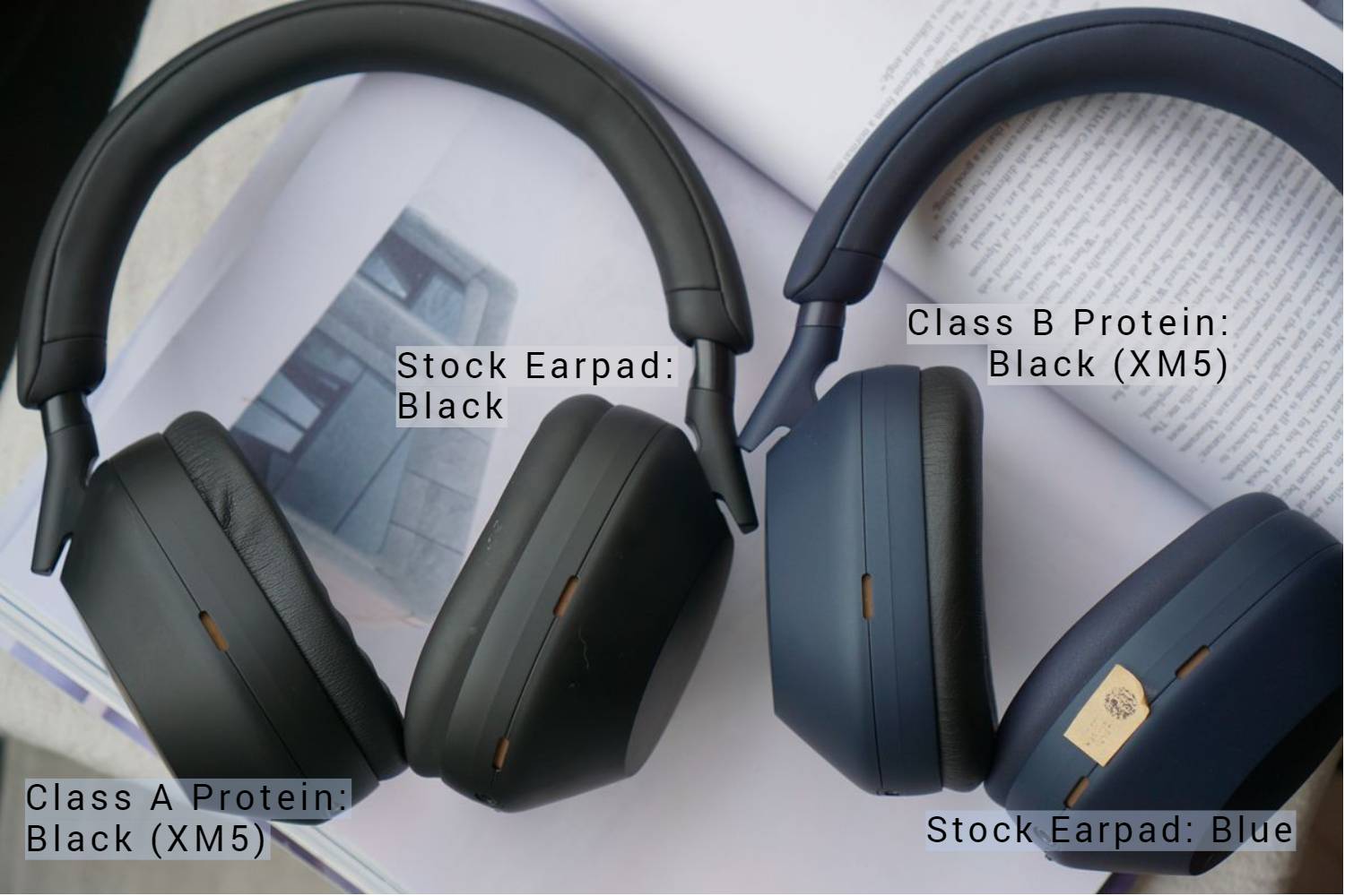 (Class A / B Protein) Sony WH-1000XM5 with Bracket & Foam Filter - Protein Leather Aftermarket Replacement Earpads