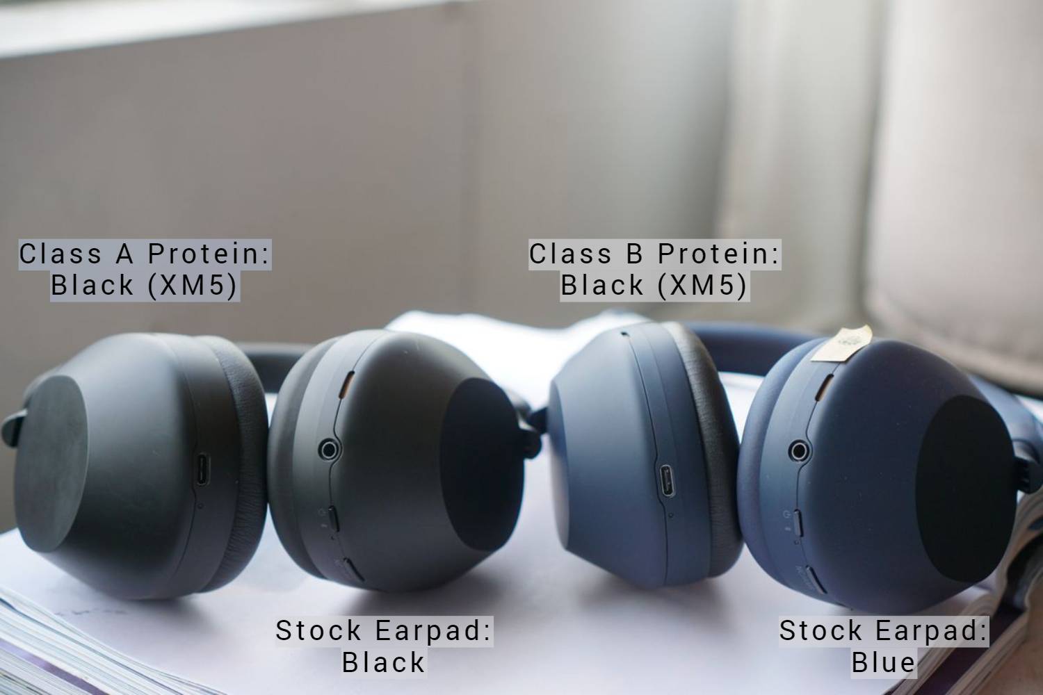 (Class A / B Protein) Sony WH-1000XM5 with Bracket & Foam Filter - Protein Leather Aftermarket Replacement Earpads