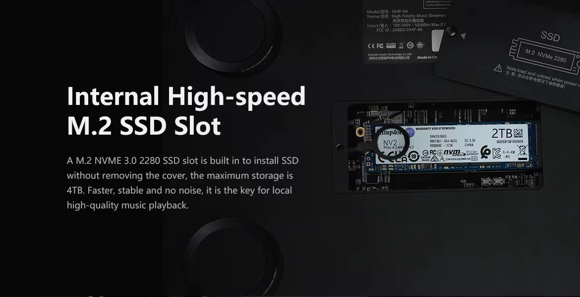 EVERSOLO DMP A6 Streamer & 2x ES9038Q2M DAC with FULL MQA DECODING, DSD512 Native, PCM768KHz / M.2 NVME 3.0 SSD /
