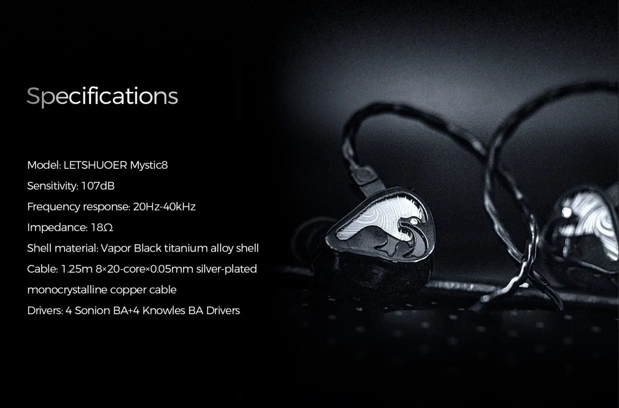 LETSHUOER Mystic 8 High Fidelity Earphones with 8 Balanced Armature, Neutral Tuning for Live Music Performance
