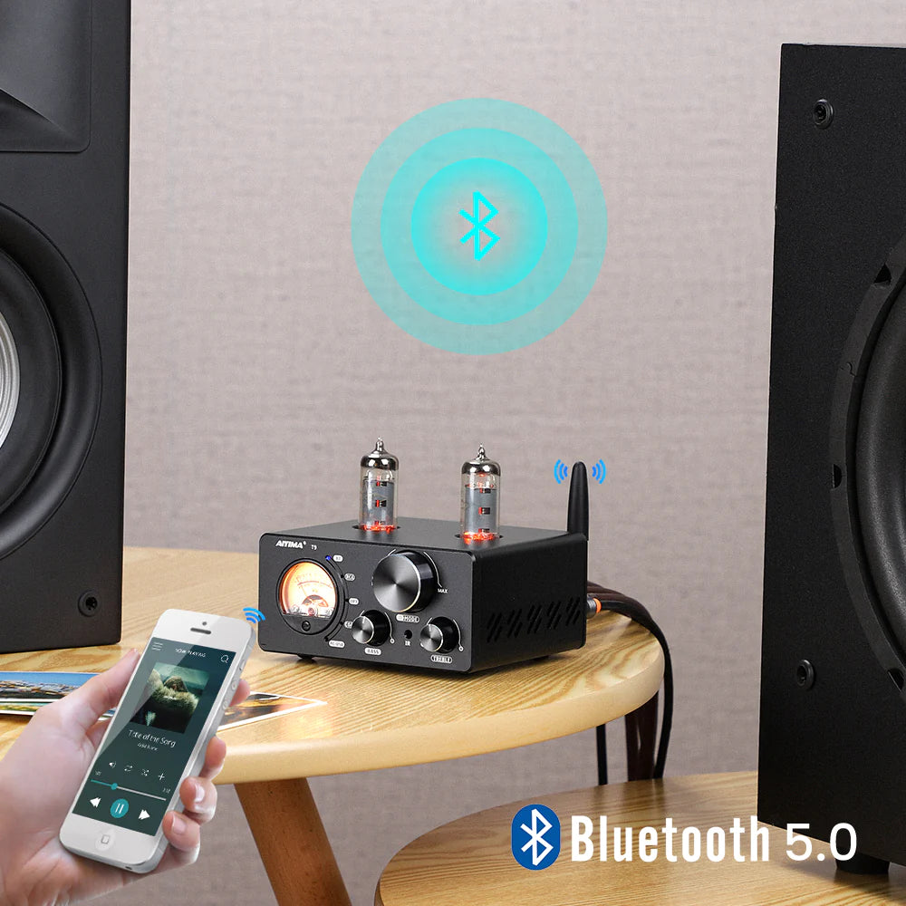 AIYIMA T9 Wireless/Wired DAC Tube Power Amplifier (4-8Ω) for Passive Speakers (include Power Adapter)