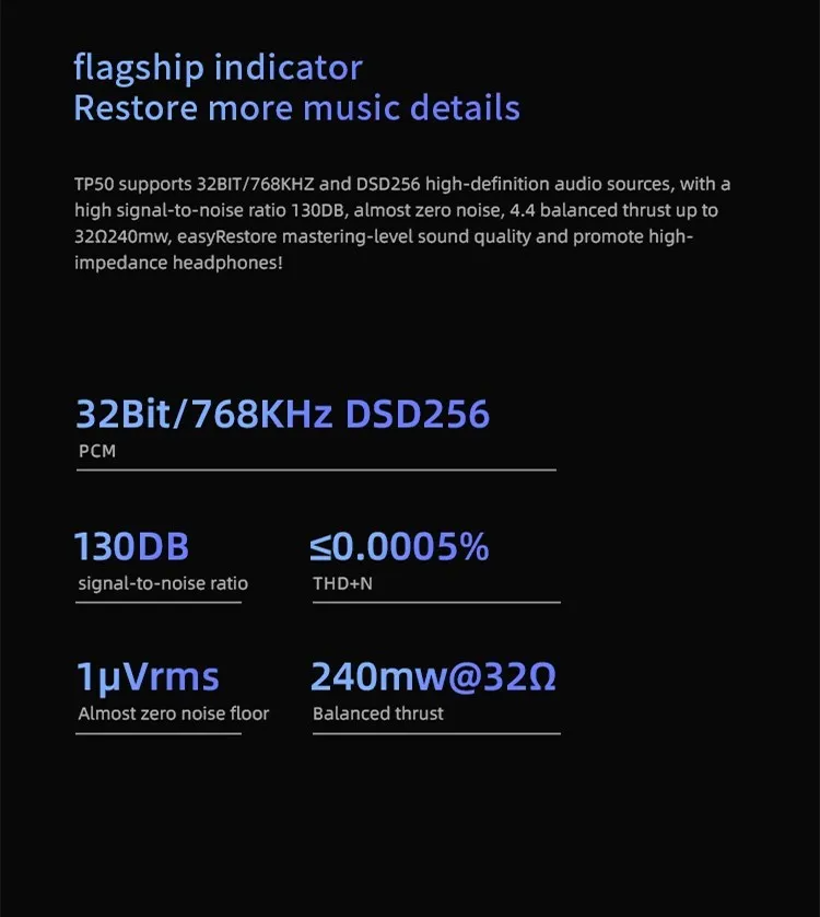 EPZ TP50 Portable Dongle DAC AMP with Dual CS43198 flagship DAC 32Bit/768KHz DSD256