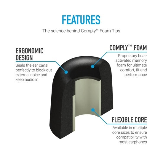 Comply Isolation T-series (TZ-100 / TZ-200 / TZ-400 / TZ-500 / TZ-600) Memory Foam Eartips no Waxguard