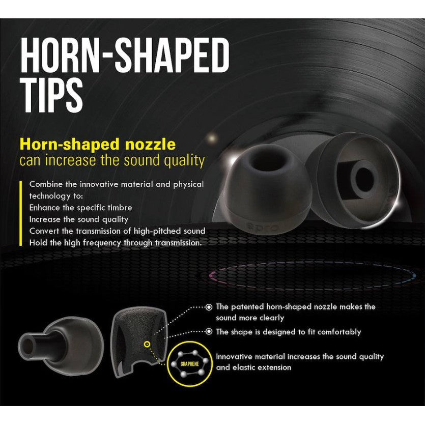 E Pro Horn-Shaped Tips EP00 Regular Series - Carbon Material Silicone Ear Tips Replacement IEM Earphone Epro E-Pro
