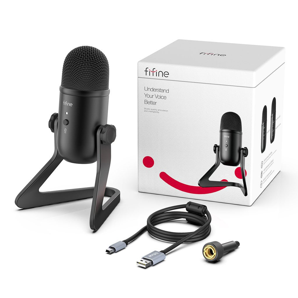 Fifine K678 Mikrofon USB Dengan Bicu Monitor Kawalan Output & Keuntungan Input Dan Butang Redam