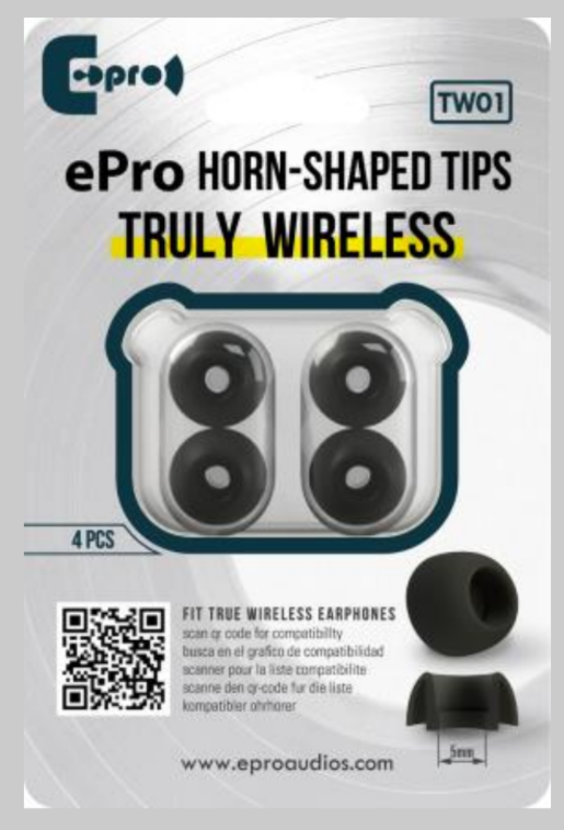 E Pro Horn-Shaped Tips TW01 - Carbon Material Silicone Ear Tips for True Wireless IEM Earphone TWS Epro E-pro Eartips