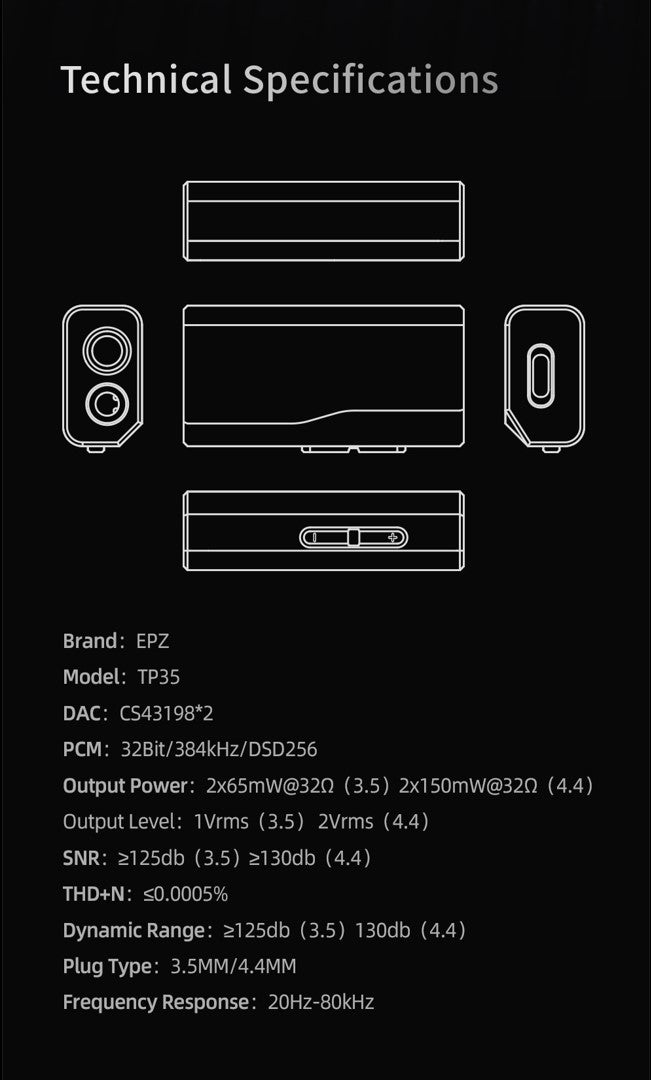 [PM for Best Price] EPZ TP35 Portable DAC & Headphone Amp with Dual Cirrus Logic CS43198 DAC