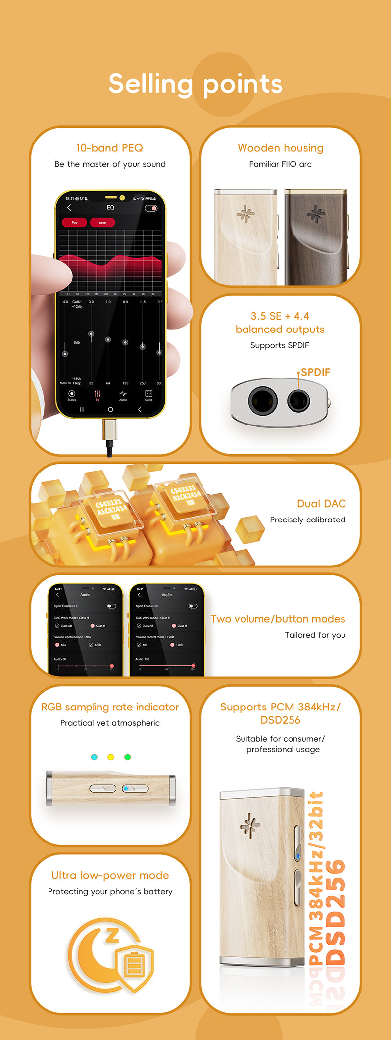 FiiO Snowsky Melody - 10-Band PEQ Portable DAC and Amplifier, CS43131 with 4.4mm and 3.5mm output
