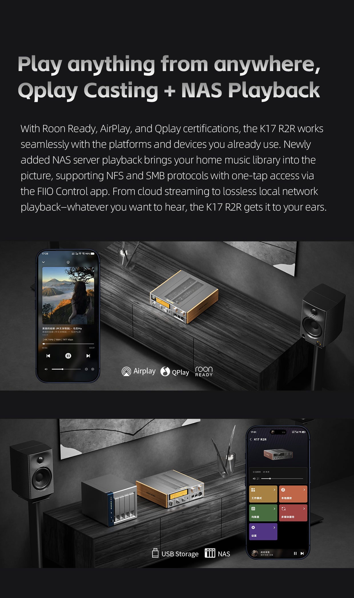 Fiio K17 R2R Premium All-in-One DAC Headphone Amplifier and Streamer
