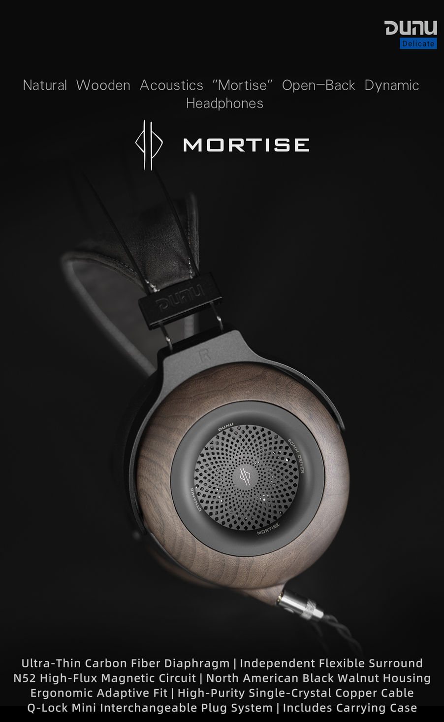 DUNU Mortise | Natural Wooden Open-Back Dynamic Headphones | Carbon Fiber Diaphragm Driver