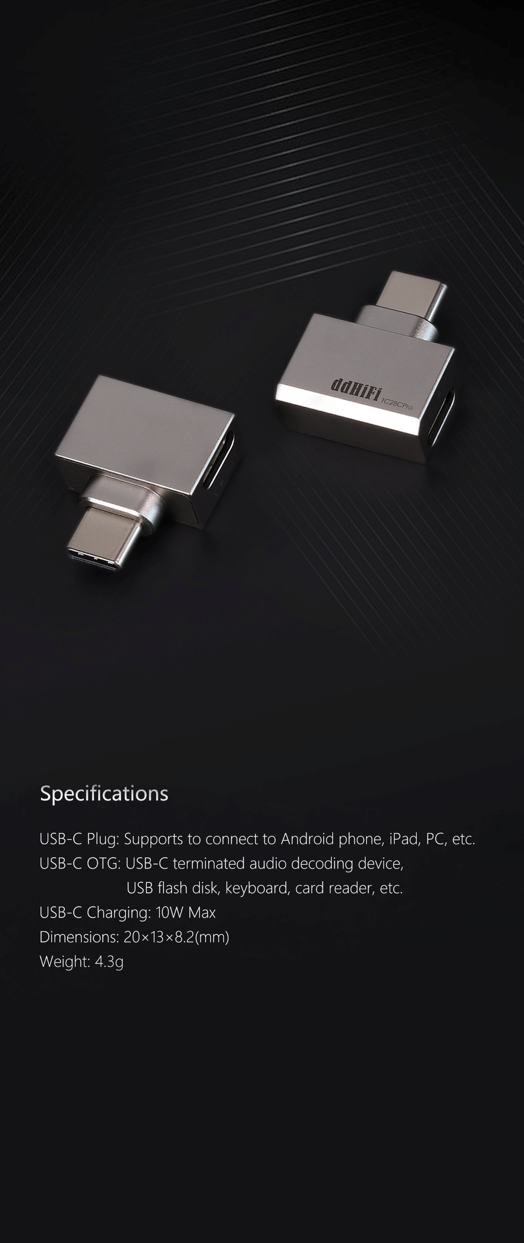 DD Hifi TC28CPro USB-C to USB-C OTG and Power Adapter