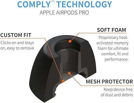 Comply Foam Ear Tips for Apple AirPods Pro Generation 1 & 2 - Ultimate Comfort, Unshakeable Fit, Memory Foam Earbud Tips, Earbud Replacement Tips, Made in the USA