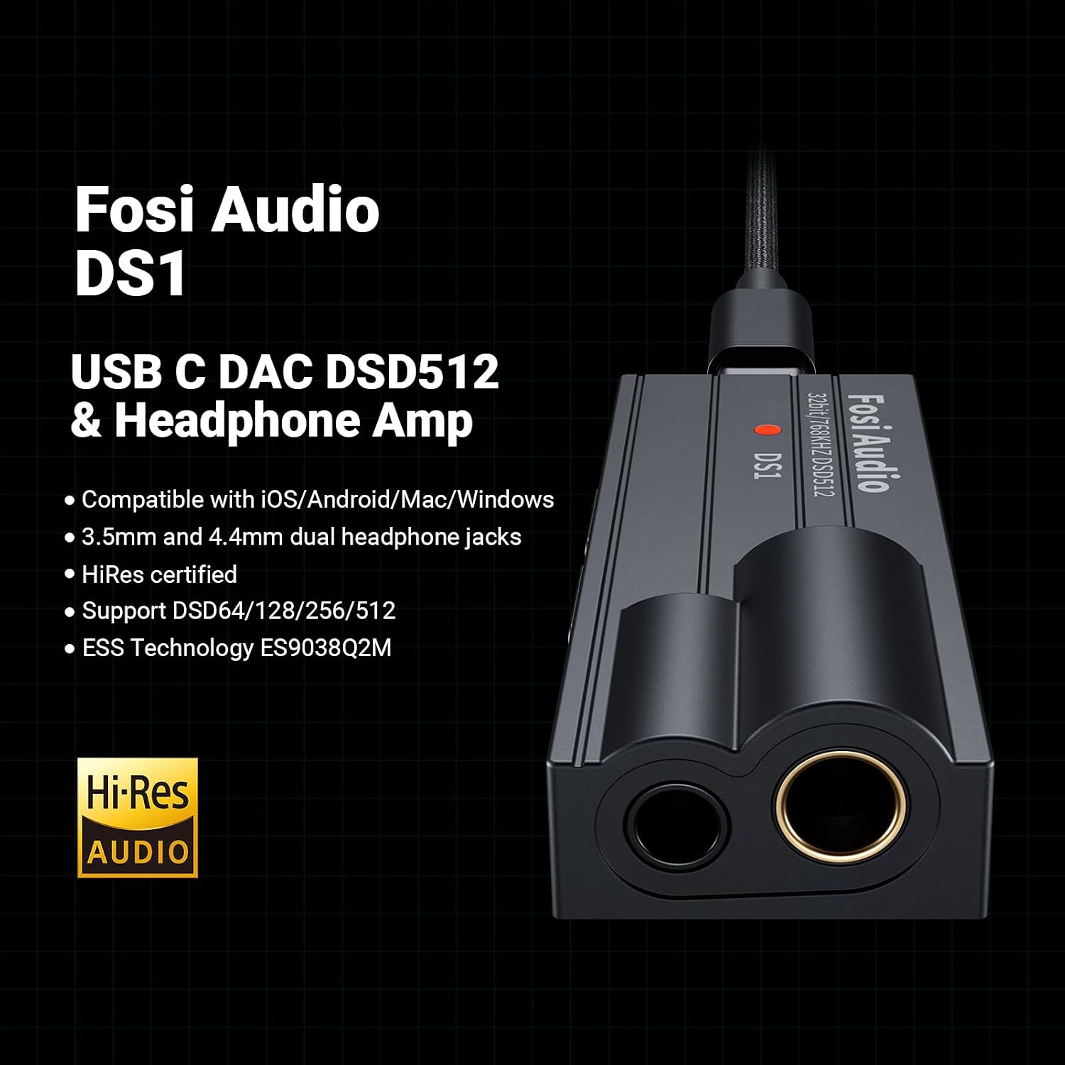 Fosi Audio DS1 ES9038Q2M Portable USB DAC and Headphone Amplifier