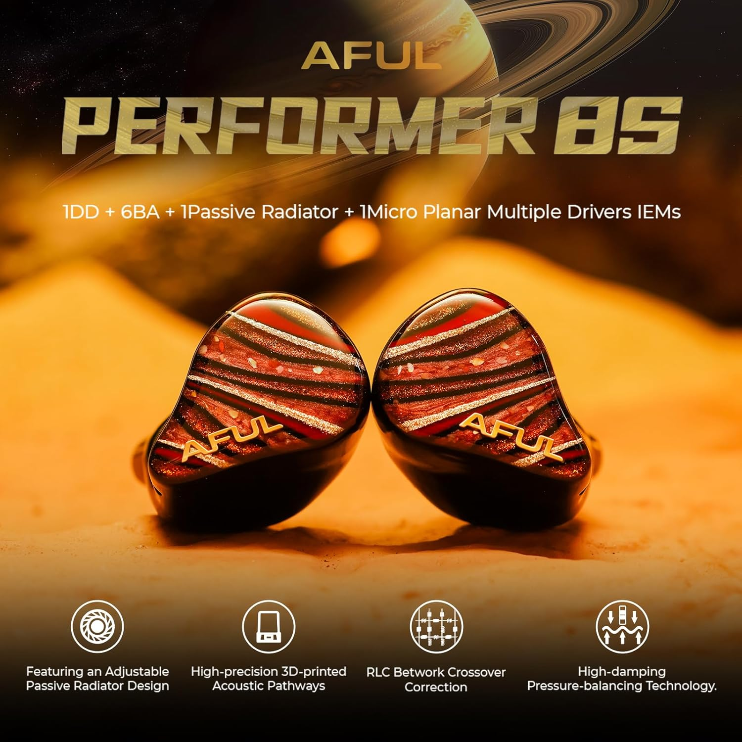 AFUL Performer 8S IEM | 1DD + 6BA + 1 PR + 1 Micro Planar In-Ear Monitors | Dual Bass Modes | Micro Resonance Technology |