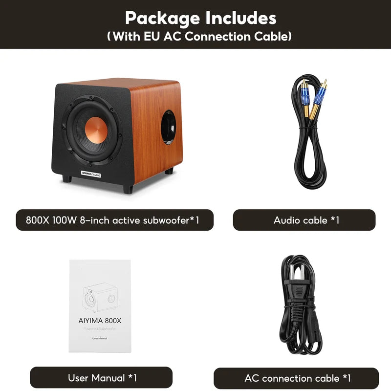AIYIMA 800X 8-Inch 100W Active Powered Subwoofer LFE RCA speaker input
