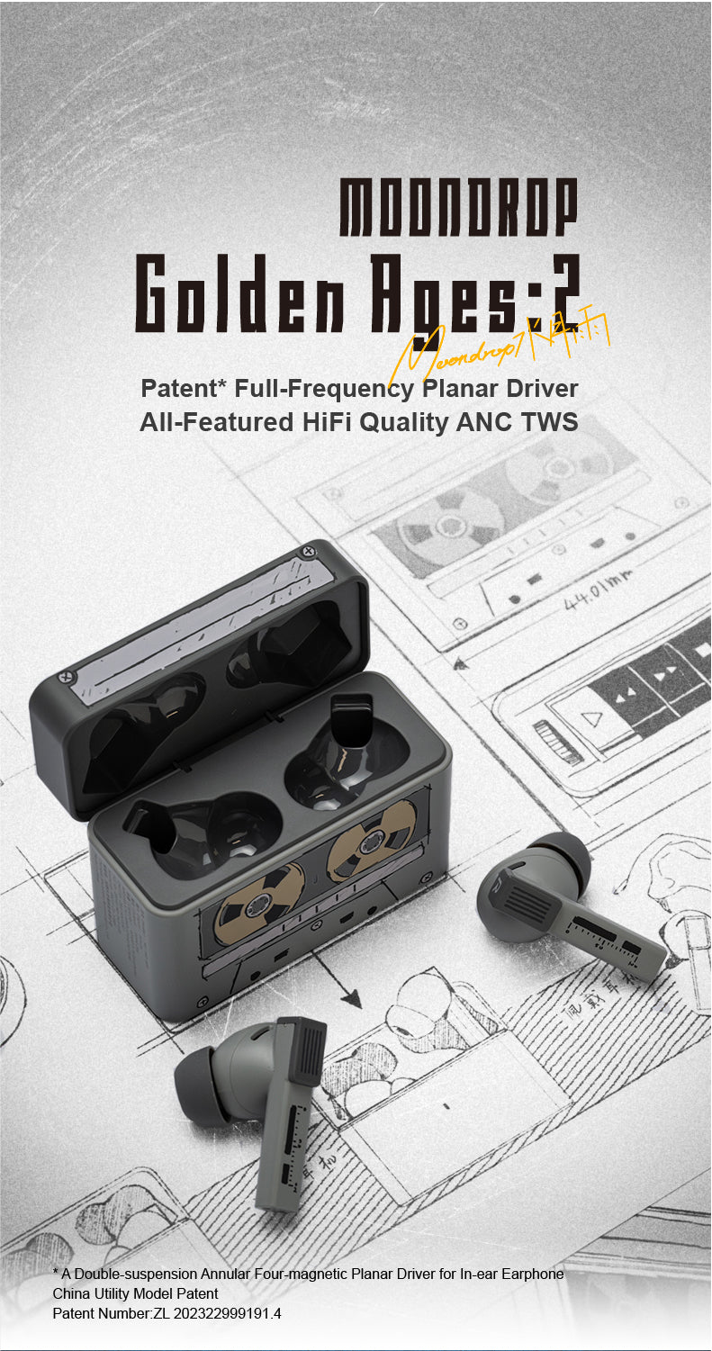 [PM FOR BEST PRICE] Moondrop GOLDEN AGES 2 - Bluetooth 6.0 Wireless Earbuds TWS with 13mm Patented Planar Magnetic Driver