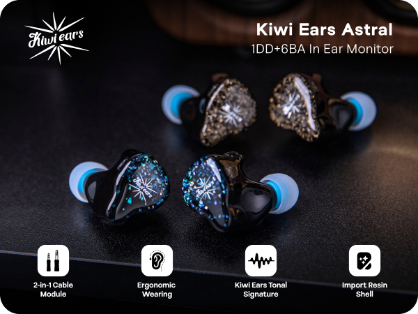 Kiwi Ears Astral | 1DD + 6BA Hybrid In-Ear Monitor for Studio Professionals and Gamers