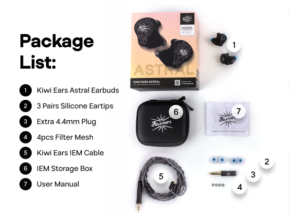 Kiwi Ears Astral | 1DD + 6BA Hybrid In-Ear Monitor for Studio Professionals and Gamers