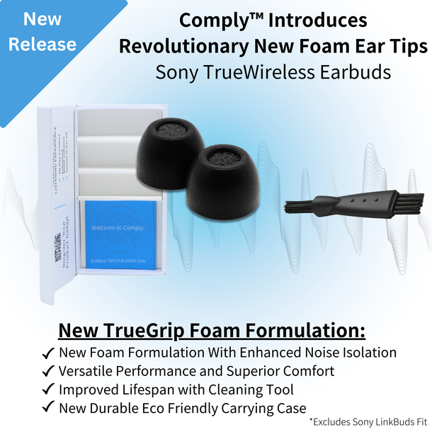 Comply Foam NEW TrueGrip™ Premium Ear Tips for Sony True Wireless Earbuds WF-1000XM5, XM4, Linkbuds S, C700N (2025)