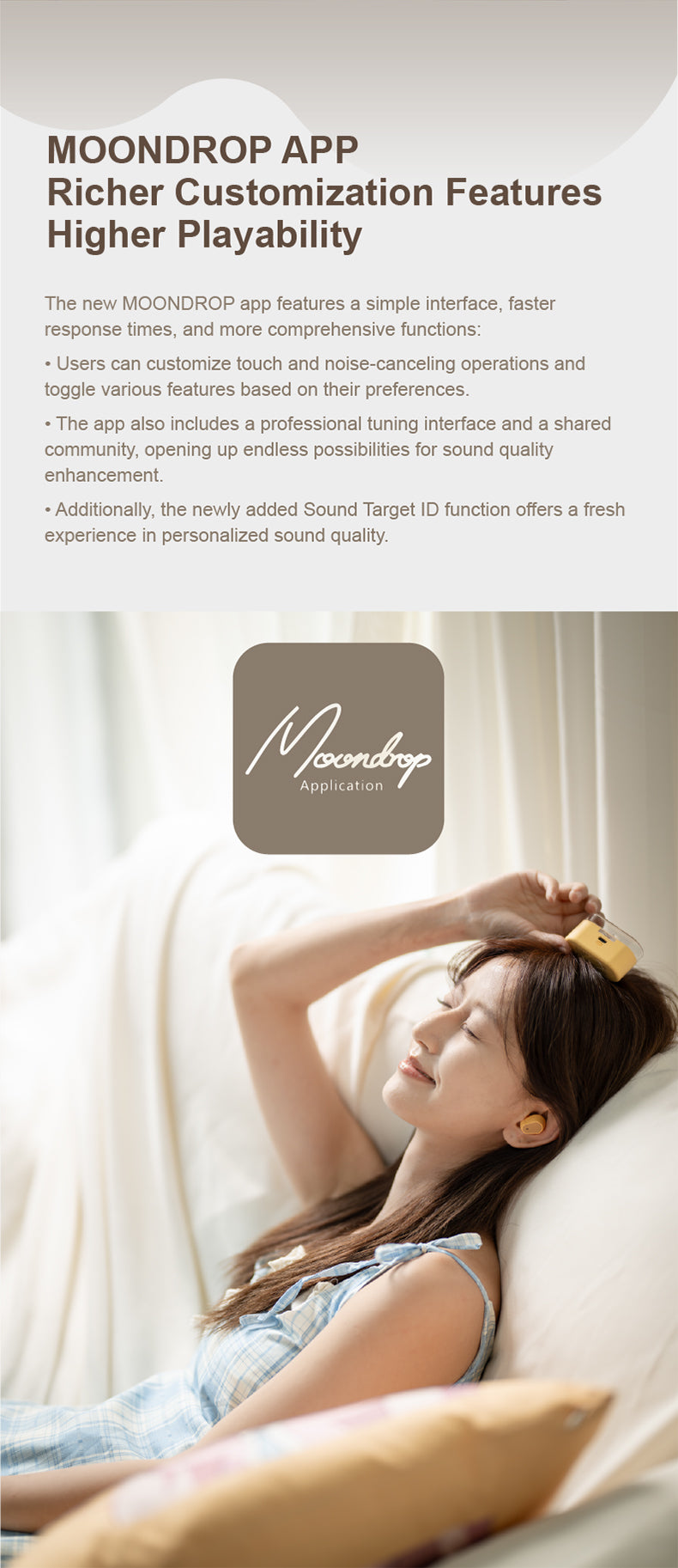 Moondrop Pudding - Wireless Noise Cancelling Earphones with 10 Band PEQ, Clear Calls, Low Latency Mode,