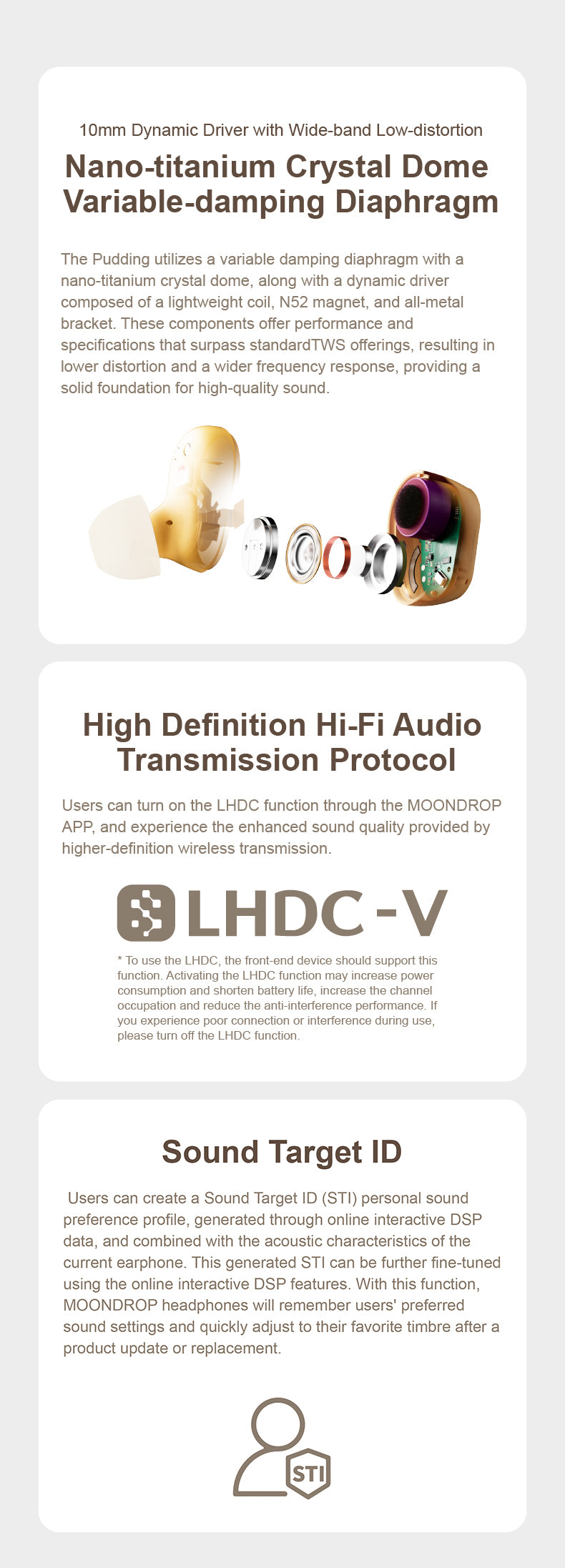 Moondrop Pudding - Wireless Noise Cancelling Earphones with 10 Band PEQ, Clear Calls, Low Latency Mode,
